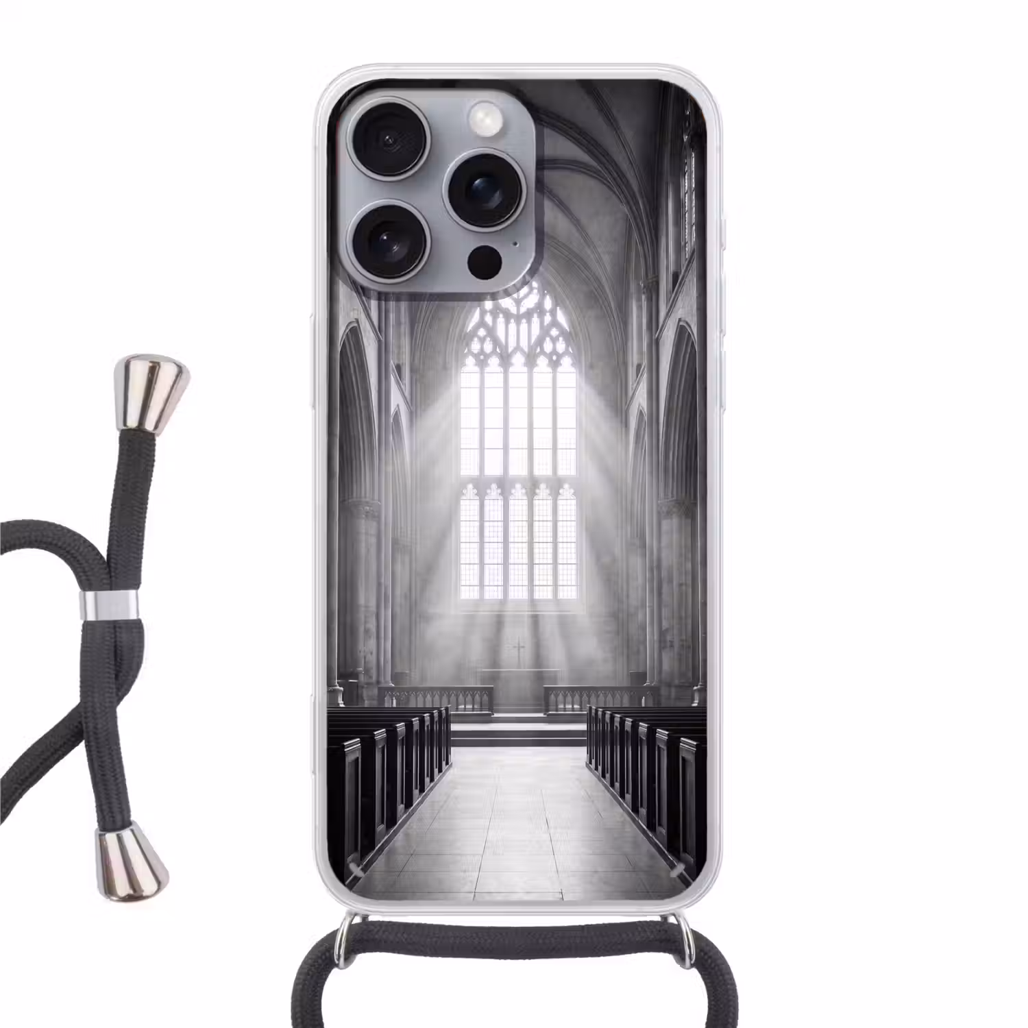 Kerk - Interieur - Lichtstralen - Architectuur - Klassiek Hoesje iPhone 16 Pro Max met koord klein -3d