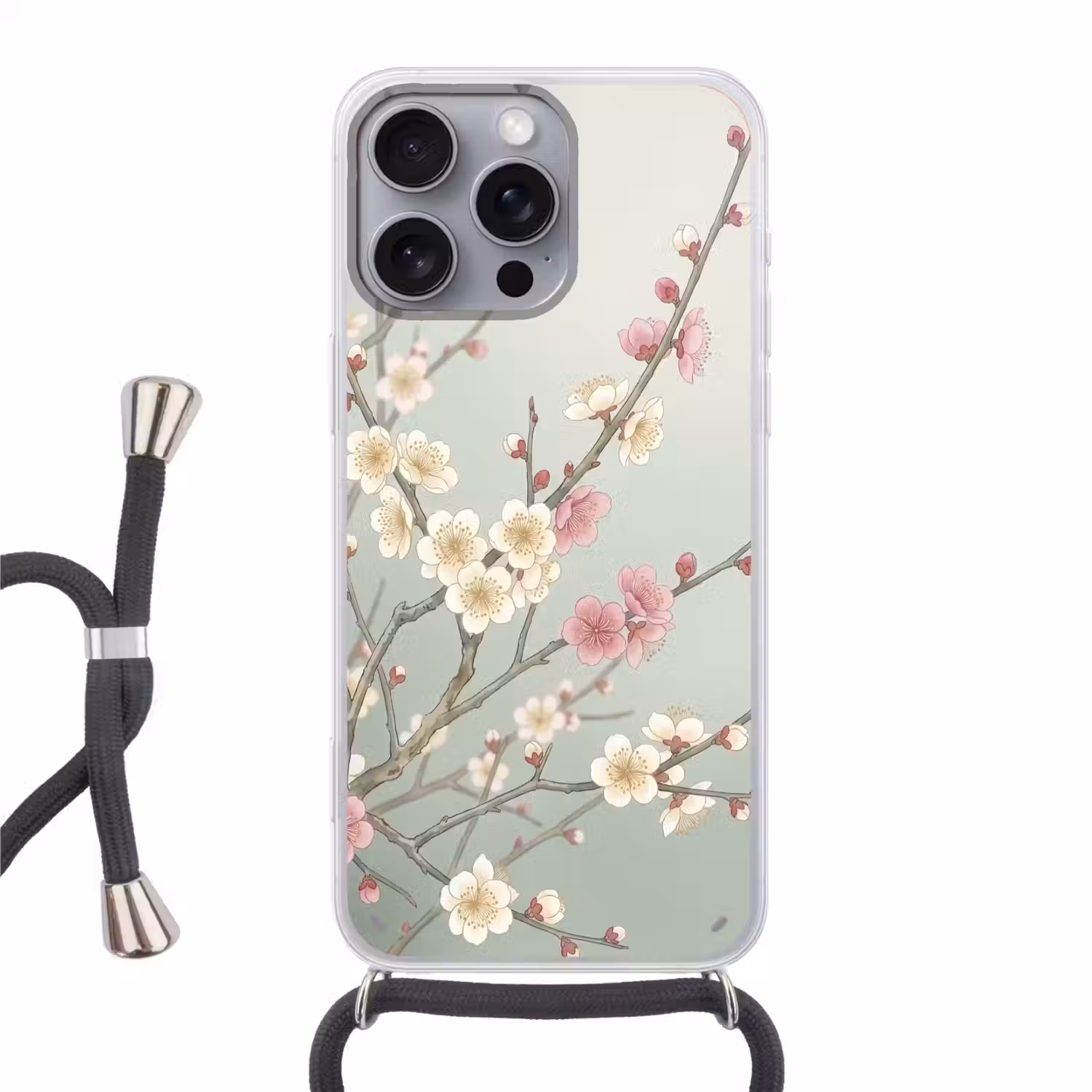 Kersen - Bloesem - Groen Hoesje iPhone 16 Pro Max met koord klein -3d
