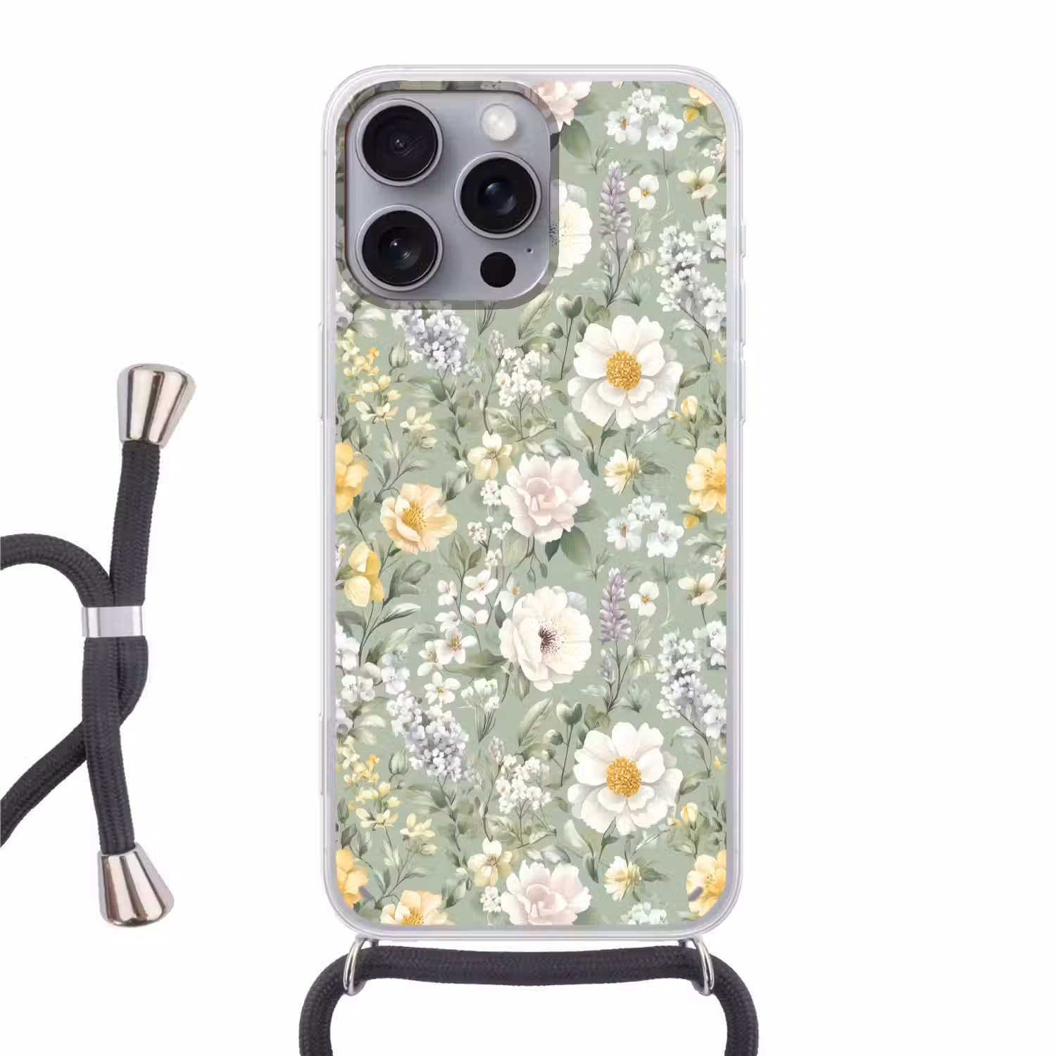 Klassiek - Bloemenpatroon - Kleurrijk Hoesje iPhone 16 Pro Max met koord klein 804 -3d