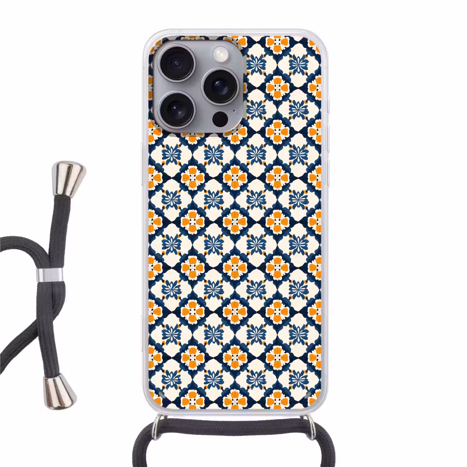 Klassiek - Geometrisch - Blauw Hoesje iPhone 16 Pro Max met koord klein 804 -3d