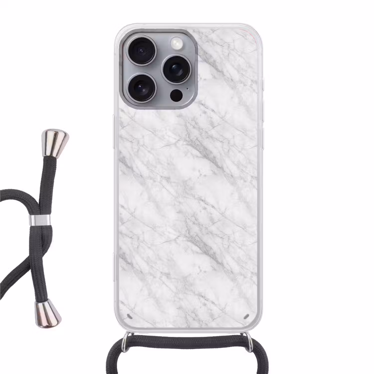 Klassiek - Marmer - Grijs Hoesje iPhone 16 Pro Max met koord klein 804 -3d