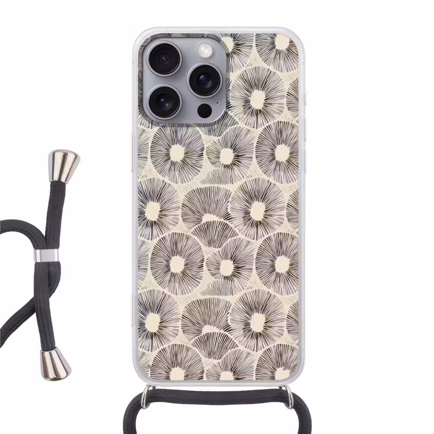 Cirkels - Patroon - Zwart Hoesje iPhone 16 Pro Max met koord klein 804 -3d