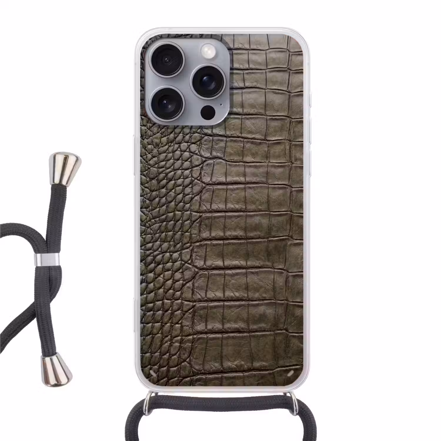 Krokodillenleer - Structuur - Groen Hoesje iPhone 16 Pro Max met koord klein -3d
