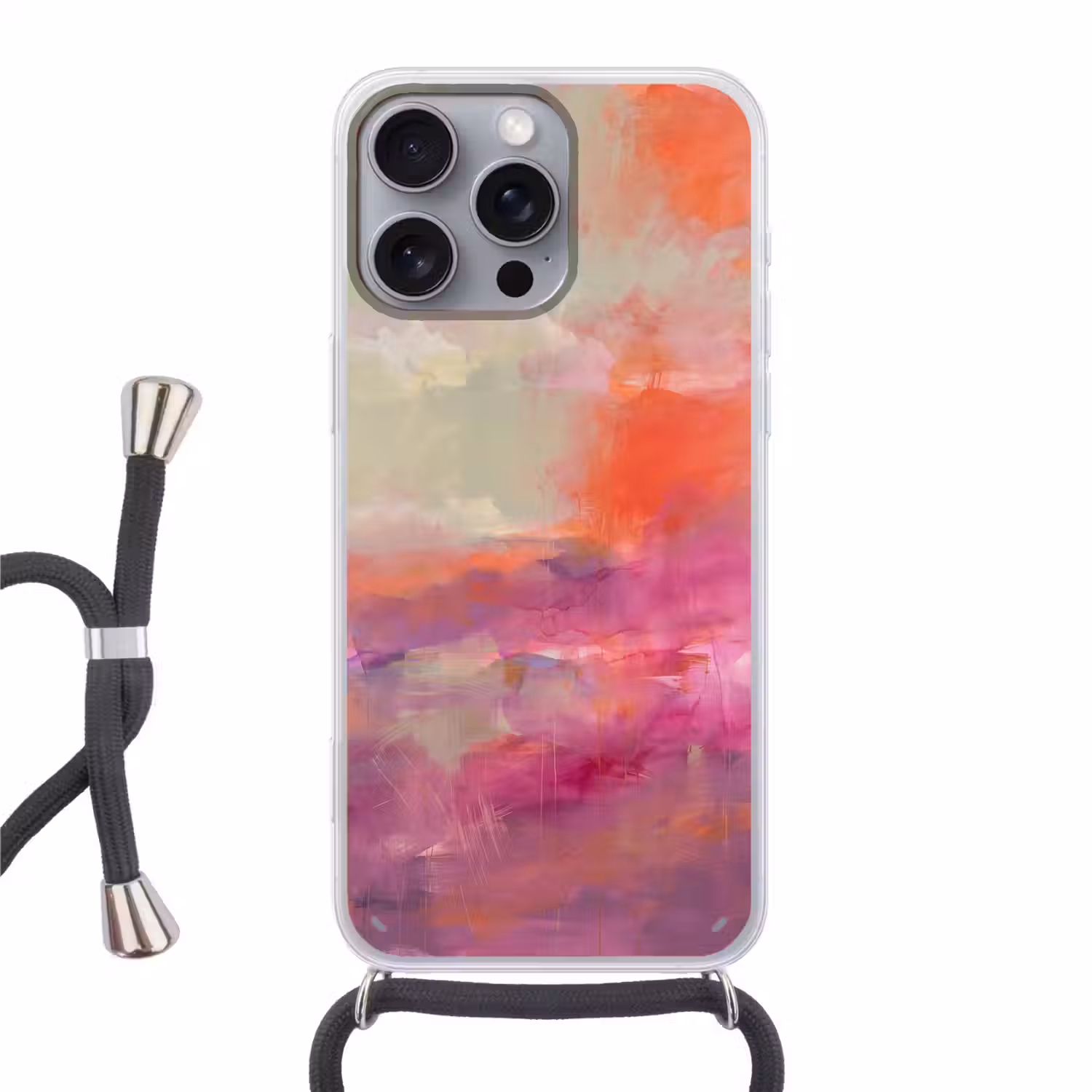 Kunst - Vloeiend - Overgangen - Oranje Hoesje iPhone 16 Pro Max met koord klein -3d