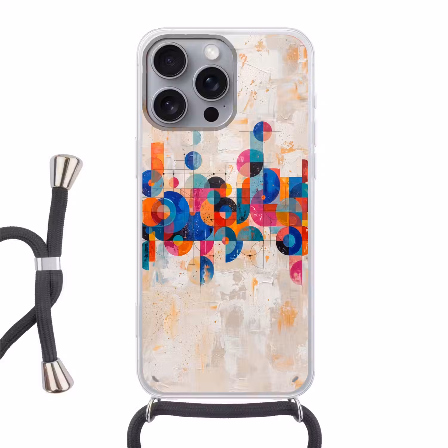 Kunst - Geometrisch - Abstract - Kleurrijk Hoesje iPhone 16 Pro Max met koord klein -3d