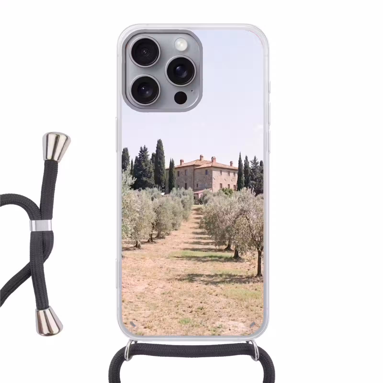 Handyhülle mit Band - Landhaus – Olivenbaum – Obstgarten - Landhuis - olijfboom - gaard Hoesje iPhone 16 Pro Max met koord klein