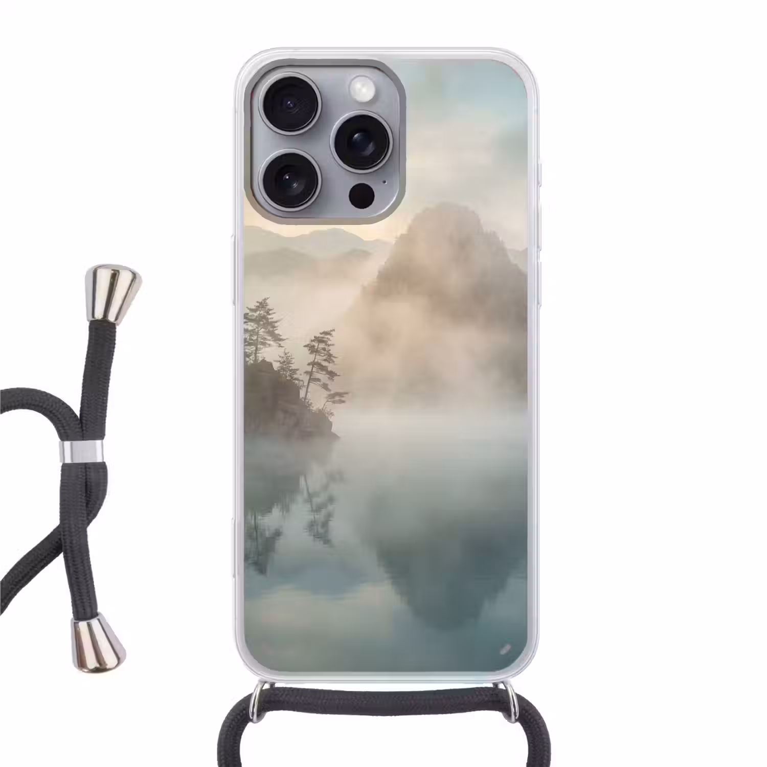Landschap - Bergen - Mist - Water - Natuur Hoesje iPhone 16 Pro Max met koord klein -3d