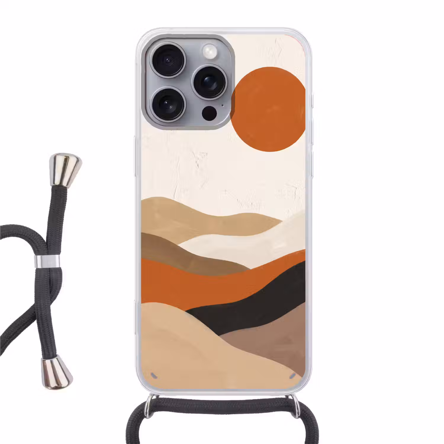 Landschap - Heuvels - Zon - Abstract - Oranje Hoesje iPhone 16 Pro Max met koord klein -3d