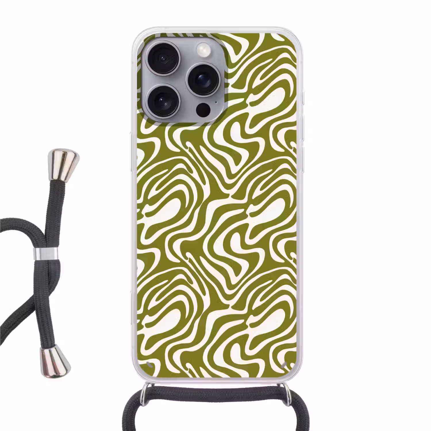 Lijnpatroon - Groen - Organisch Hoesje iPhone 16 Pro Max met koord klein 804 -3d