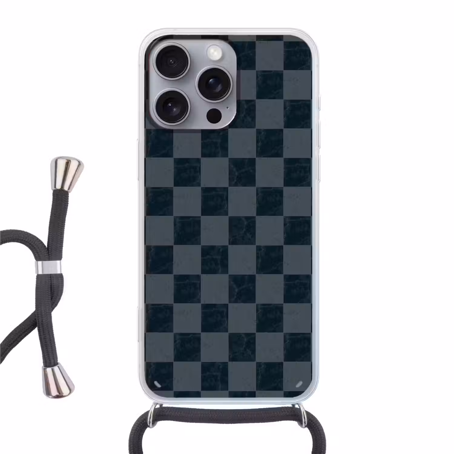 Marmer - Patroon - Antraciet Hoesje iPhone 16 Pro Max met koord klein 804 -3d