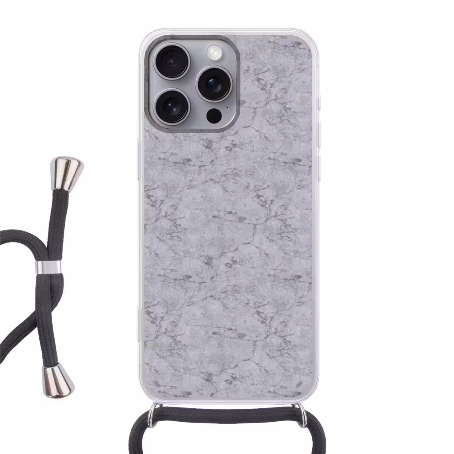 Marmerplaat - Patroon - Grijs Hoesje iPhone 16 Pro Max met koord klein 804 -3d