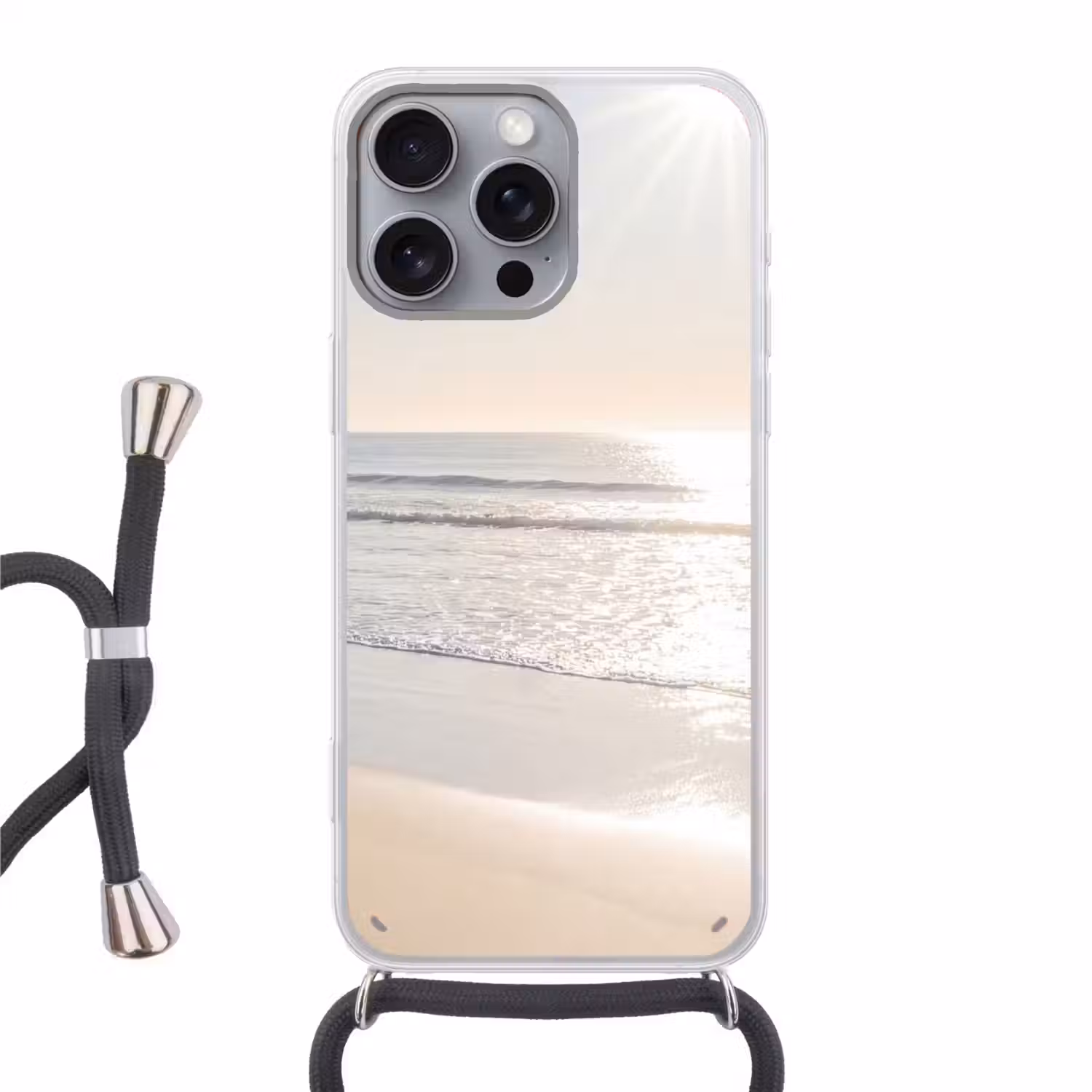 Zee - Zon - Zand Hoesje iPhone 16 Pro Max met koord klein -3d
