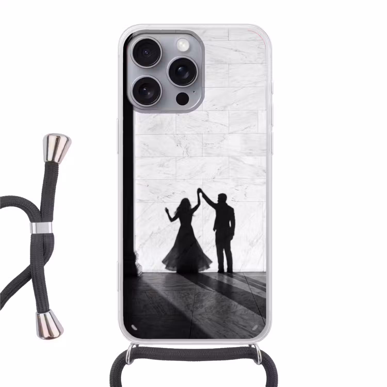 Mensen - Schaduw - Dans - Zwart-wit - Liefde Hoesje iPhone 16 Pro Max met koord klein -3d