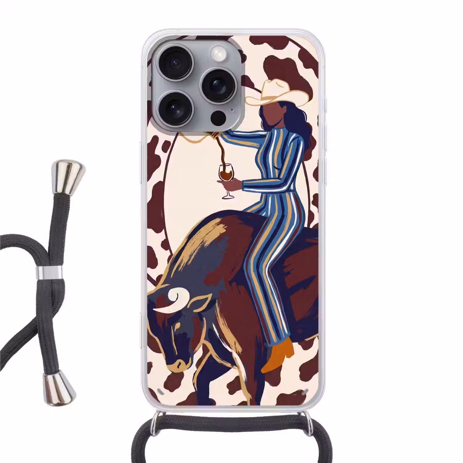 Mensen - Dieren - Cowboy - Abstract - Kleurrijk Hoesje iPhone 16 Pro Max met koord klein -3d