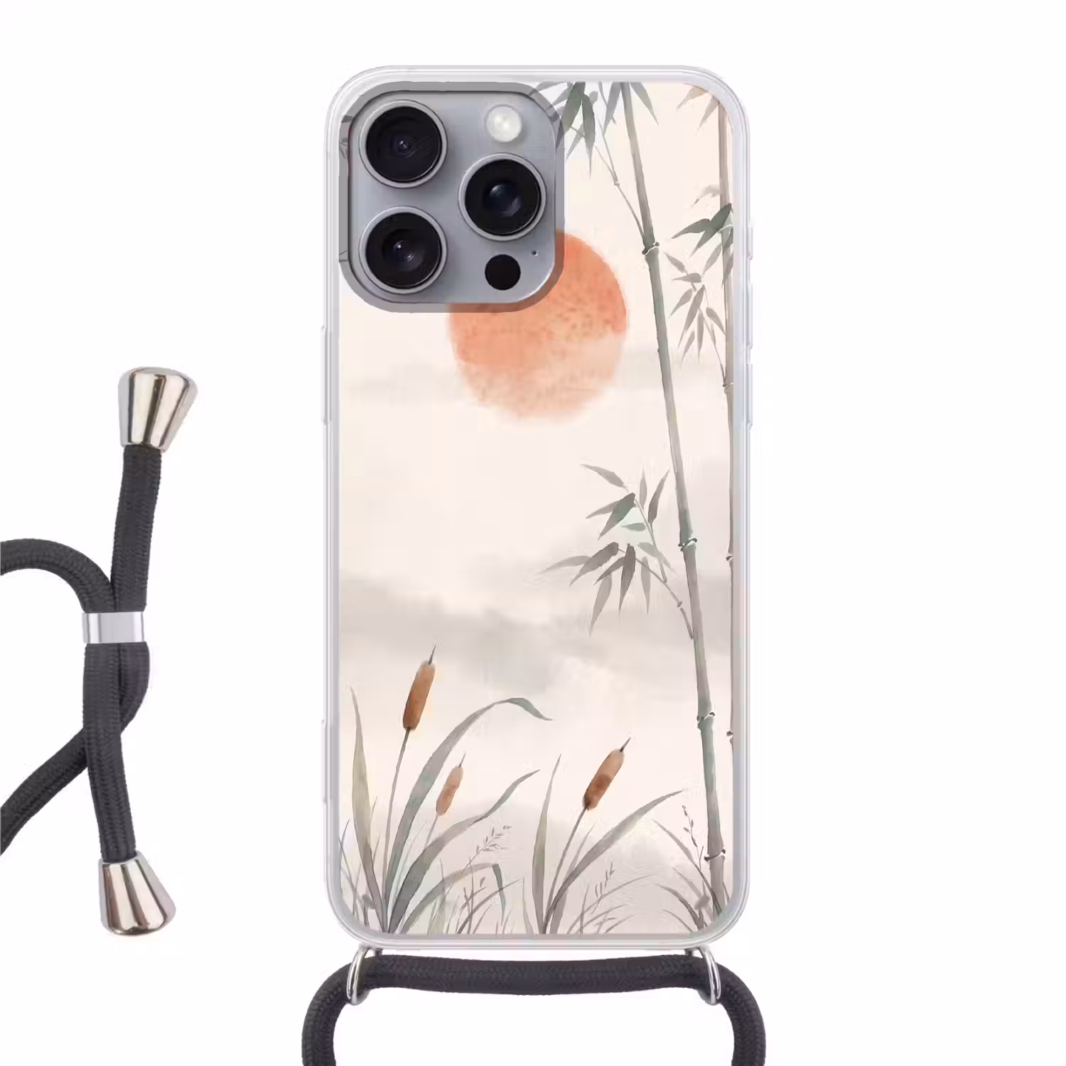 Minimalistisch - Bamboe - Groen Hoesje iPhone 16 Pro Max met koord klein -3d