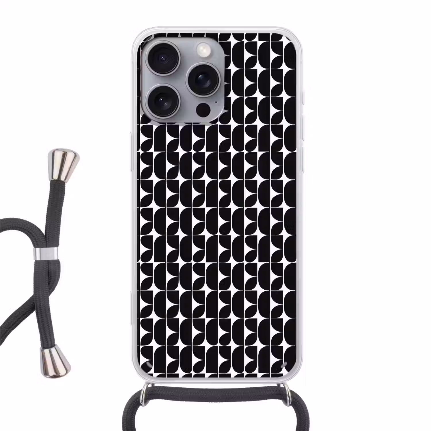 Modern - Geometrisch - Zwart Hoesje iPhone 16 Pro Max met koord klein 804 -3d