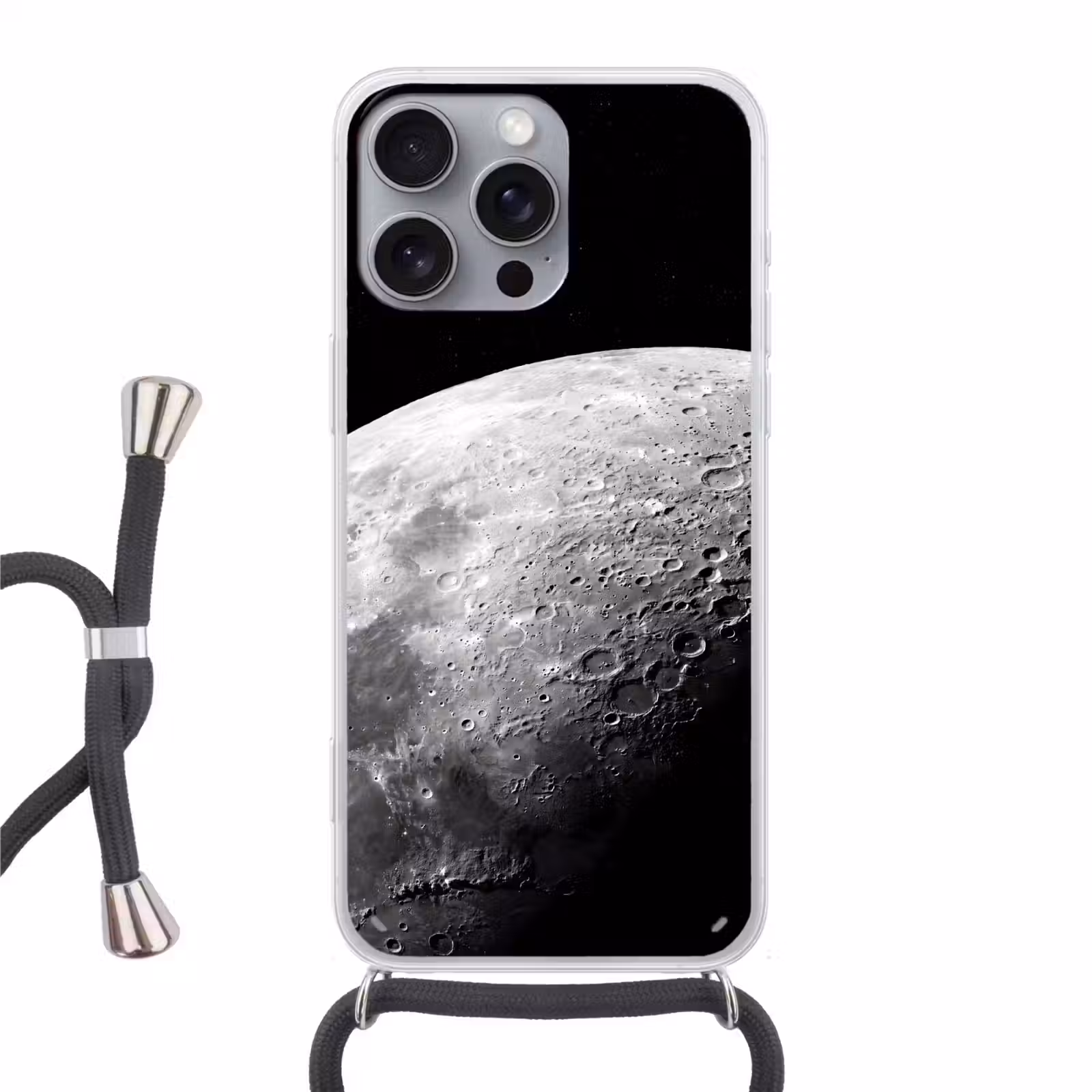Handyhülle mit Band - Mond – Krater – Weltraum - Maan - Kraters - Ruimte Hoesje iPhone 16 Pro Max met koord klein