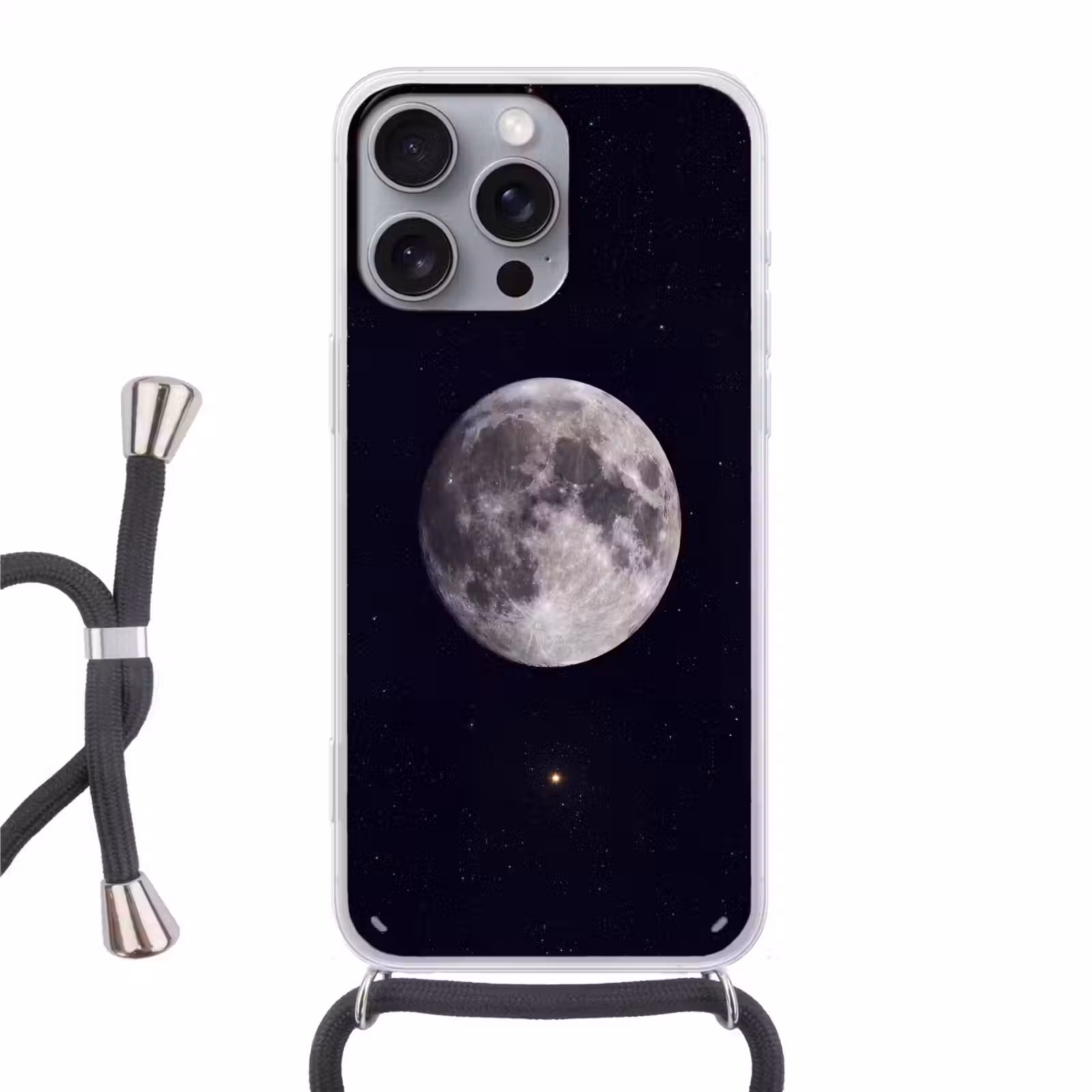 Handyhülle mit Band - Mond – Sterne – Weltraum - Maan - Sterren - Ruimte Hoesje iPhone 16 Pro Max met koord klein
