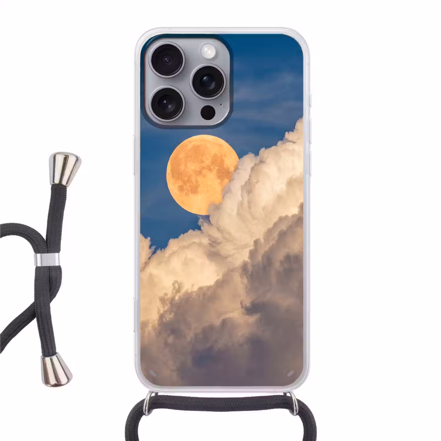 Maan - Wolken - Natuur - Oranje Hoesje iPhone 16 Pro Max met koord klein -3d