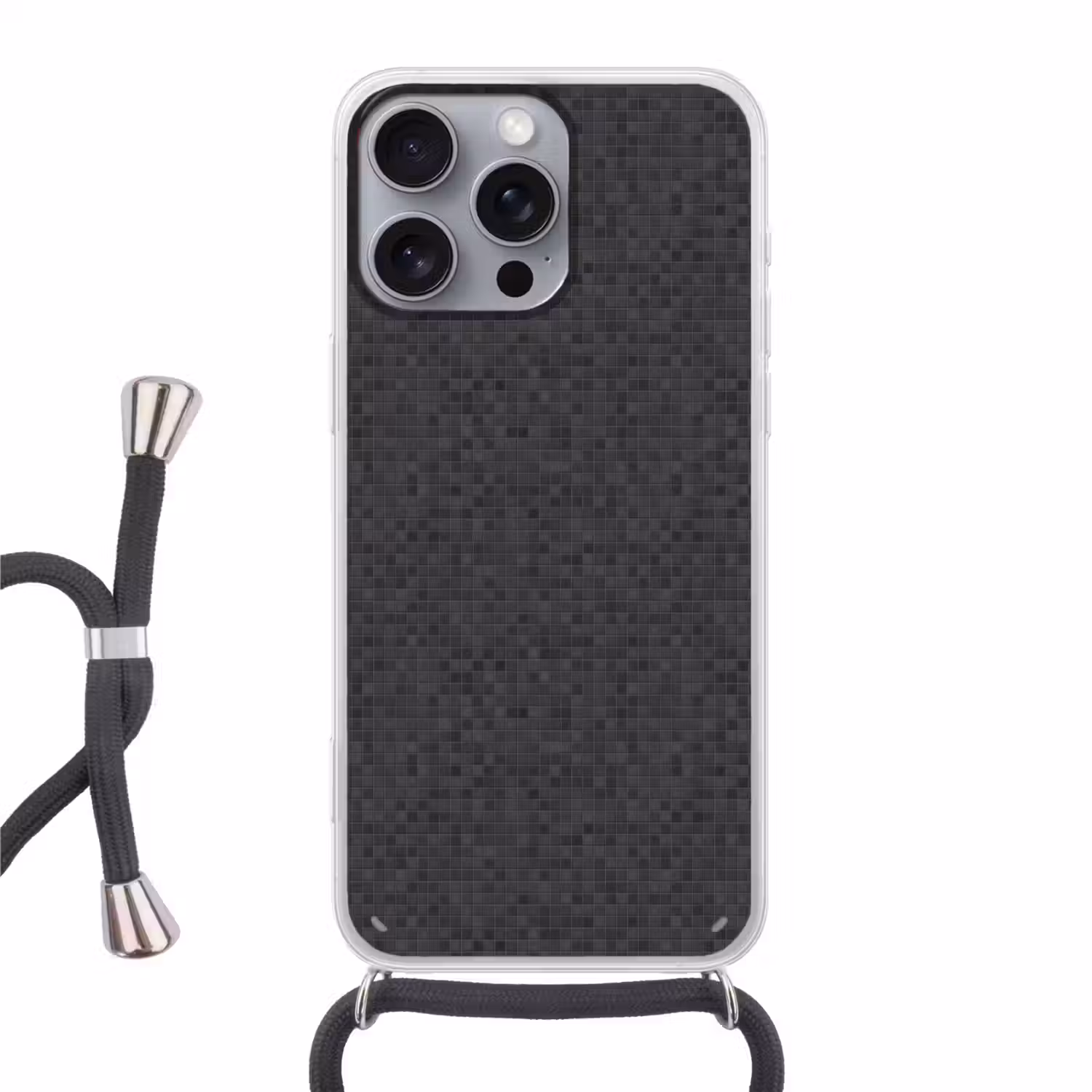 Mozaïek - Patroon - Zwart Hoesje iPhone 16 Pro Max met koord klein 804 -3d