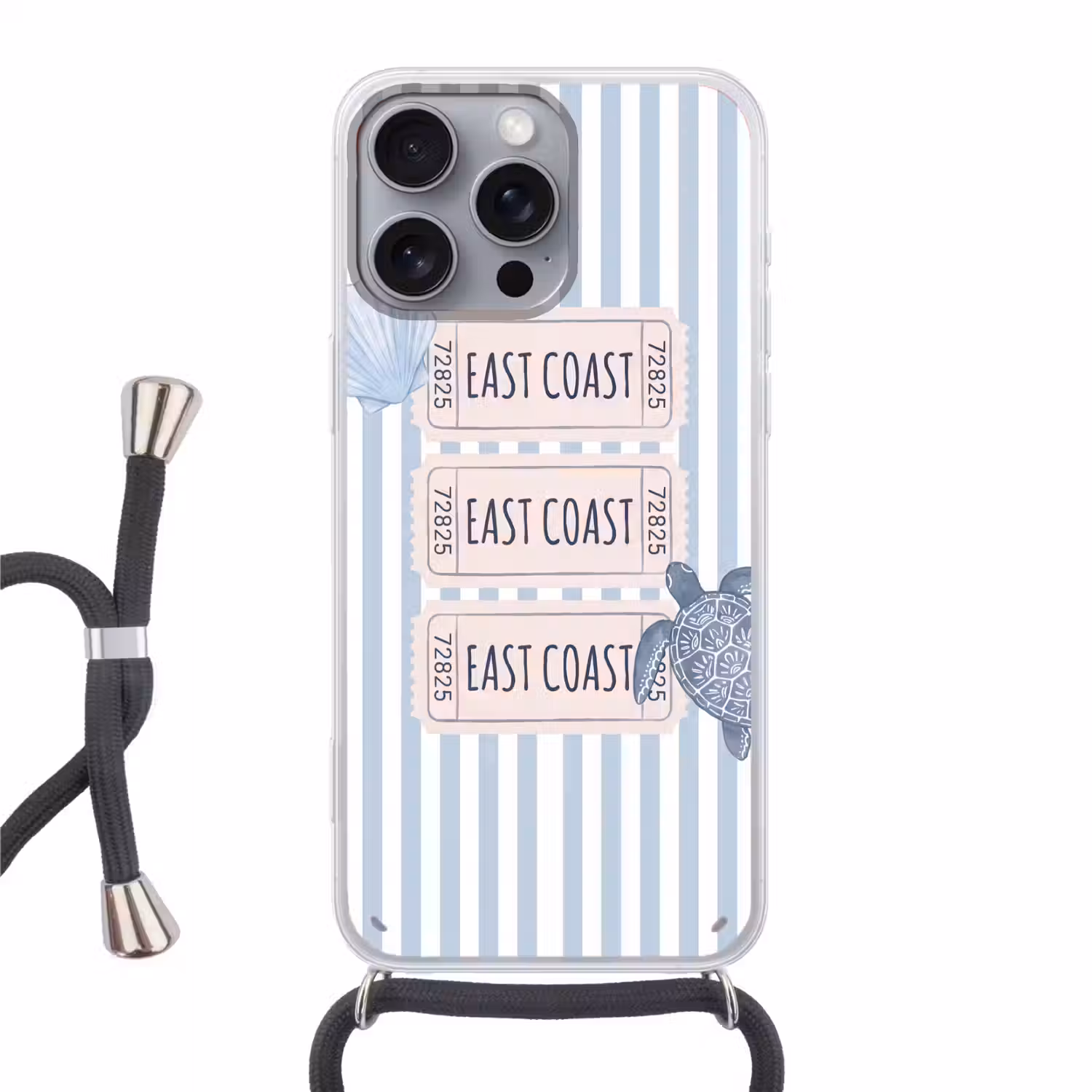 Schelp - Oceaan - Kust - Blauw - Illustratie Hoesje iPhone 16 Pro Max met koord klein -3d