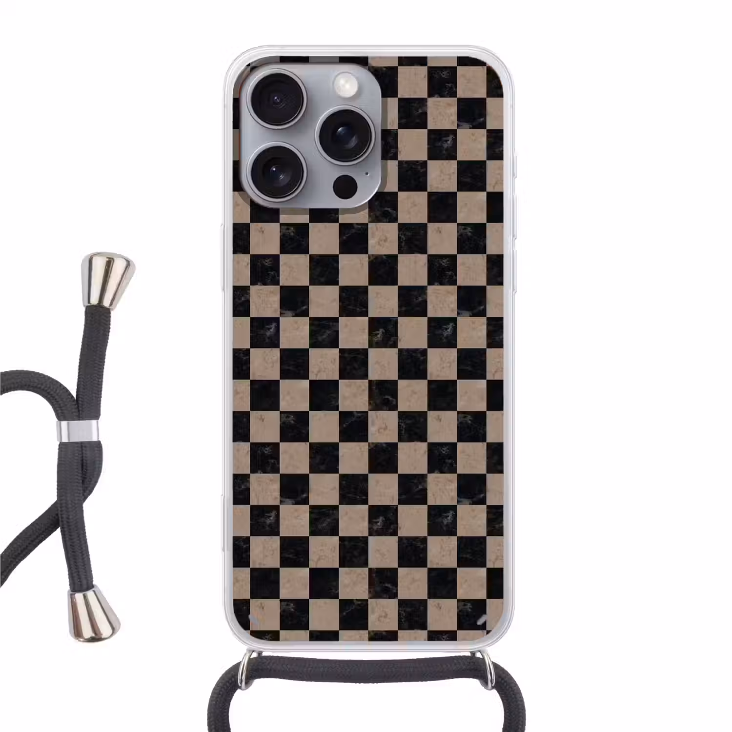 Patroon - Dambord - Marmer Hoesje iPhone 16 Pro Max met koord klein 804 -3d