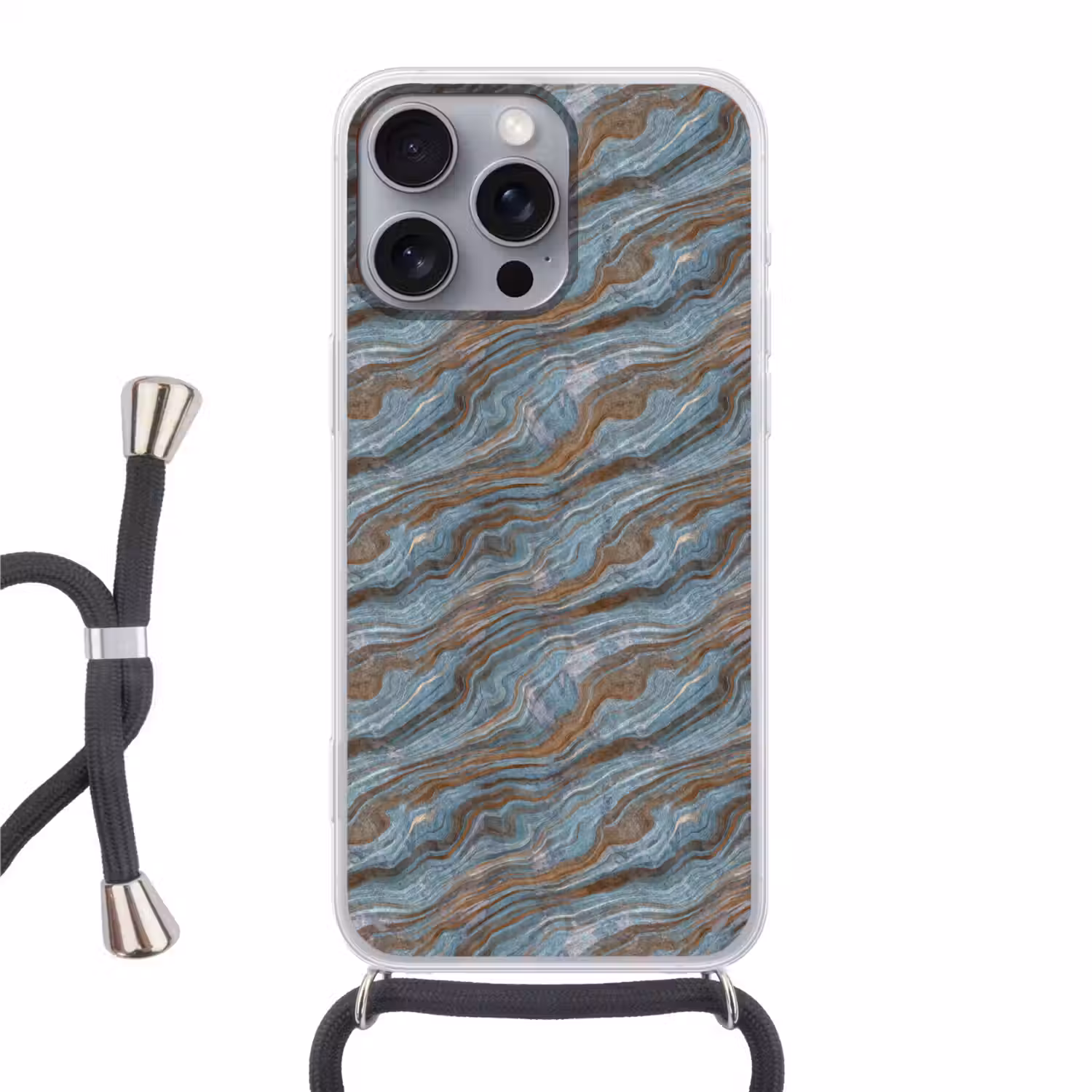 Patroon - Steen - Blauw Hoesje iPhone 16 Pro Max met koord klein 804 -3d