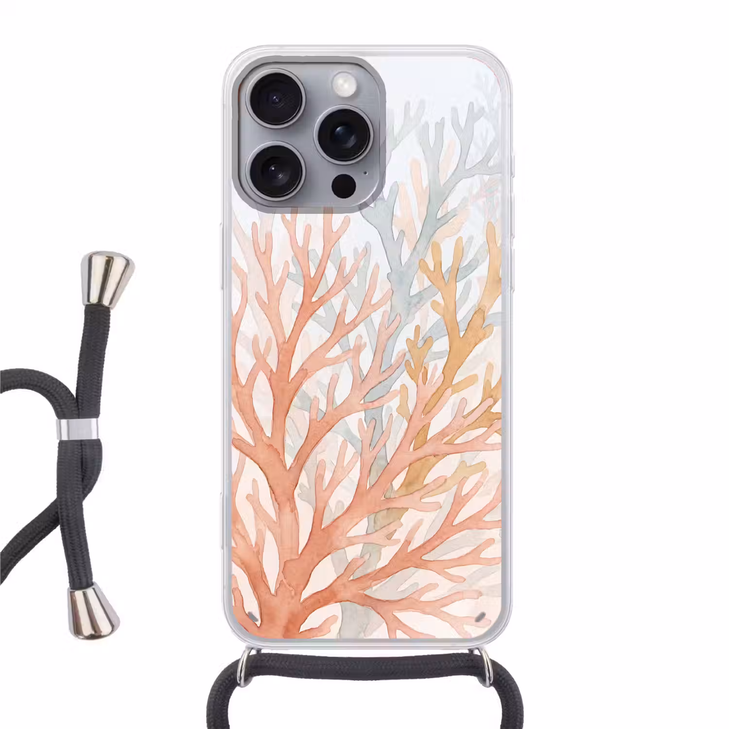 Natuur - Abstract - Aquarel - Organisch - Warm Hoesje iPhone 16 Pro Max met koord klein -3d