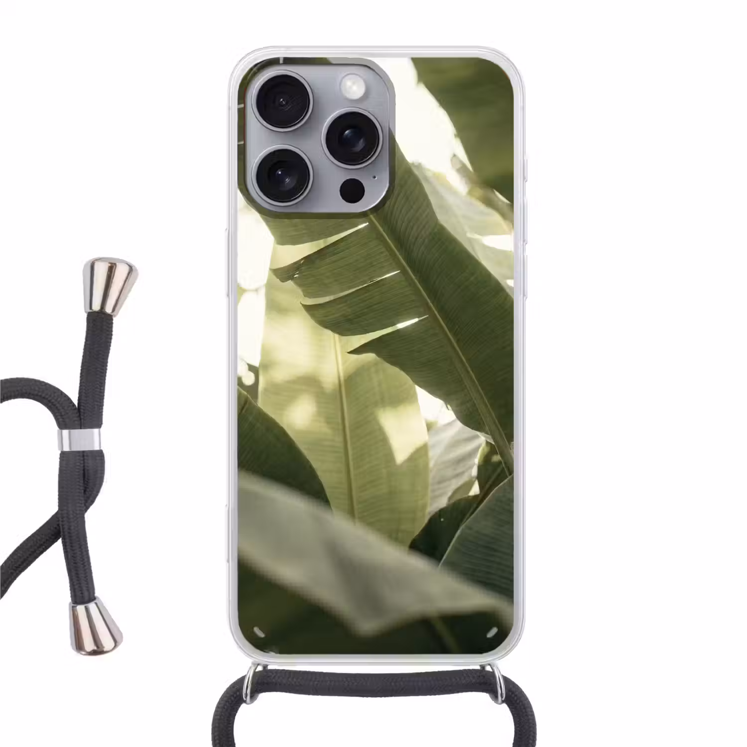 Natuur - Bladeren - Groen - Tropisch - Detail Hoesje iPhone 16 Pro Max met koord klein -3d