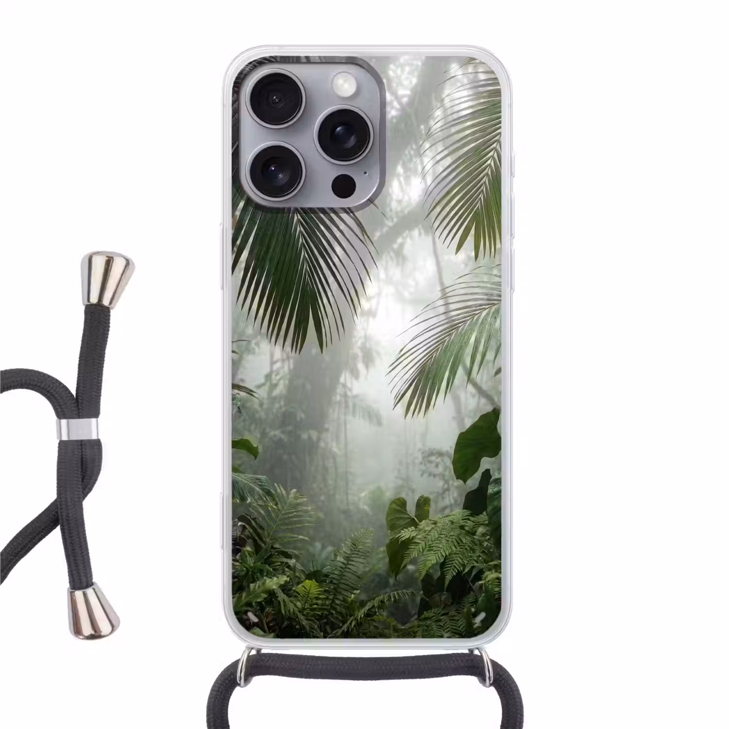 Natuur - Jungle - Mist - Tropisch - Groen Hoesje iPhone 16 Pro Max met koord klein -3d