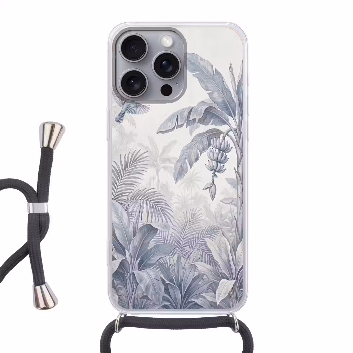 Natuur - Vogel - Jungle - Illustratie - Blauw Hoesje iPhone 16 Pro Max met koord klein -3d