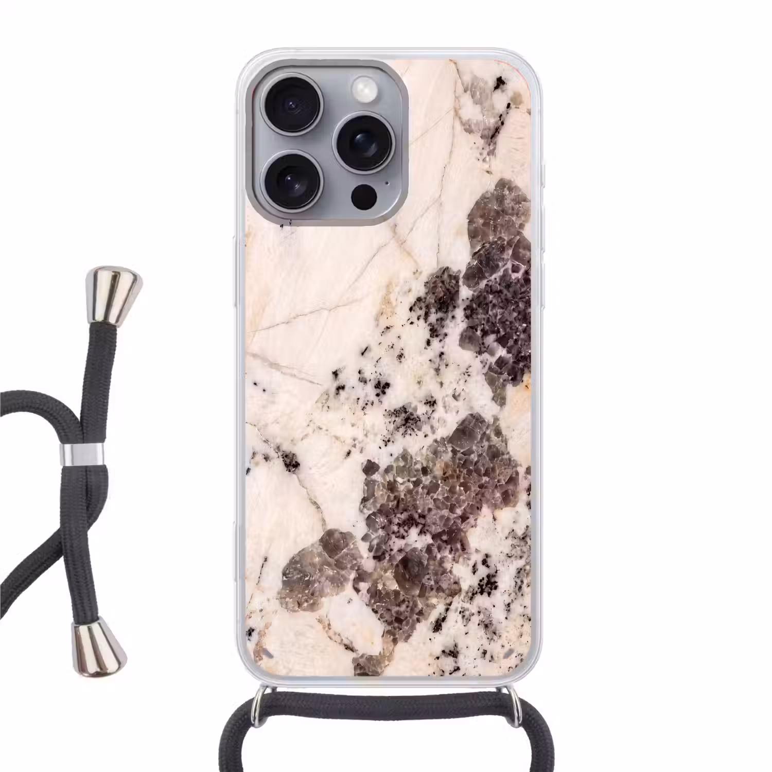 Natuursteen - Patroon - Abstract - Beige - Grijs Hoesje iPhone 16 Pro Max met koord klein -3d