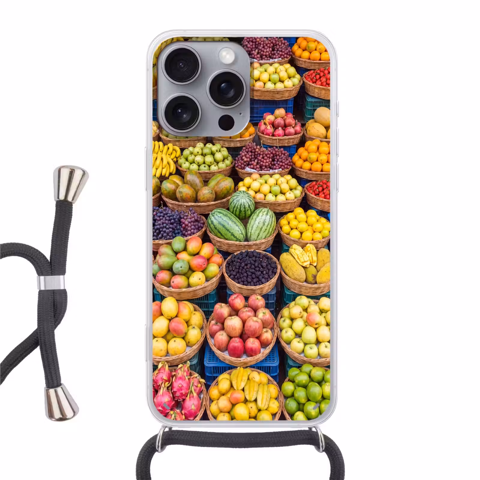 Handyhülle mit Band - Obst – Markt – Bunt - Fruit - Markt - Kleurrijk Hoesje iPhone 16 Pro Max met koord klein
