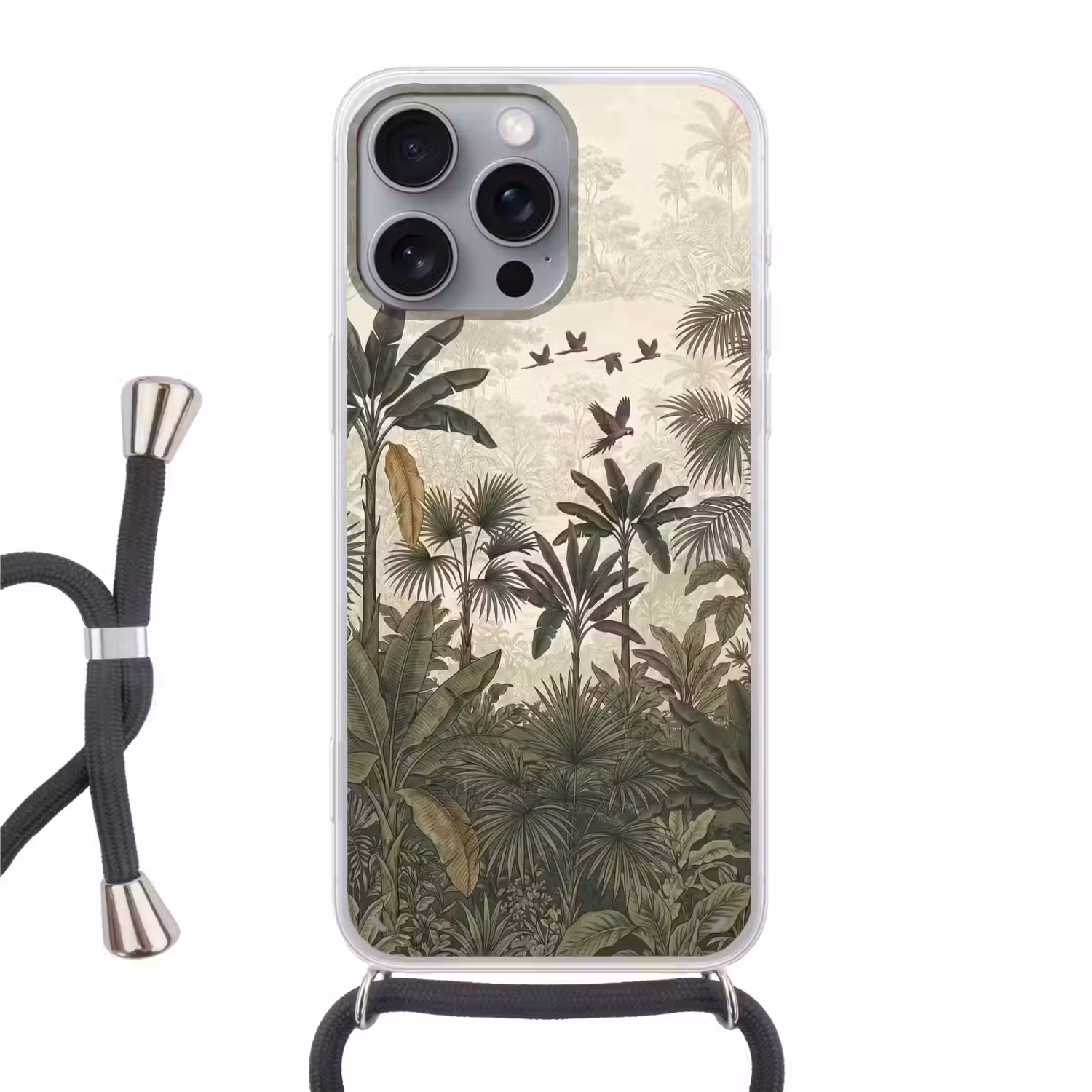 Papagaaien - Jungle - Tropisch - Green Hoesje iPhone 16 Pro Max met koord klein -3d
