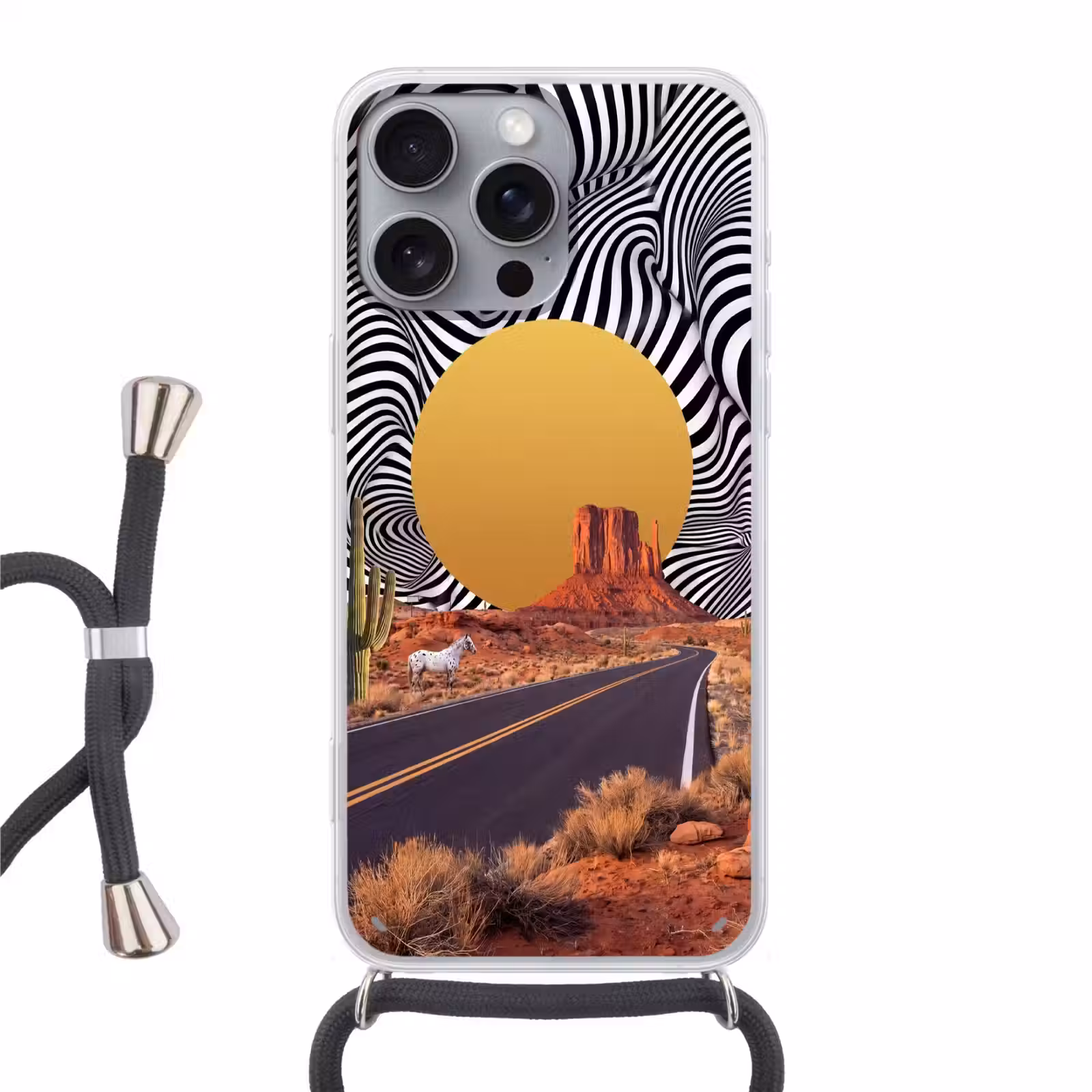 Handyhülle mit Band - Pferd – Wüste – Natur - Paard - Woestijn - Natuur Hoesje iPhone 16 Pro Max met koord klein