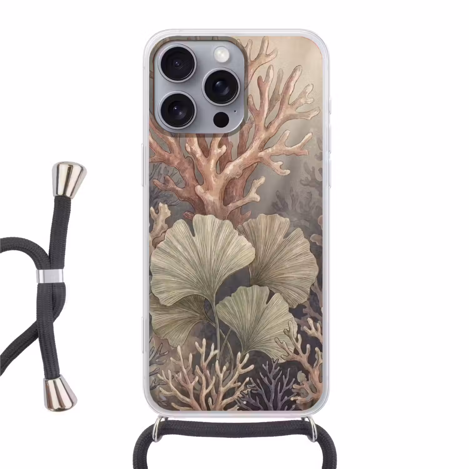 Plant - Bladeren - Zee - Illustratie - Groen Hoesje iPhone 16 Pro Max met koord klein -3d