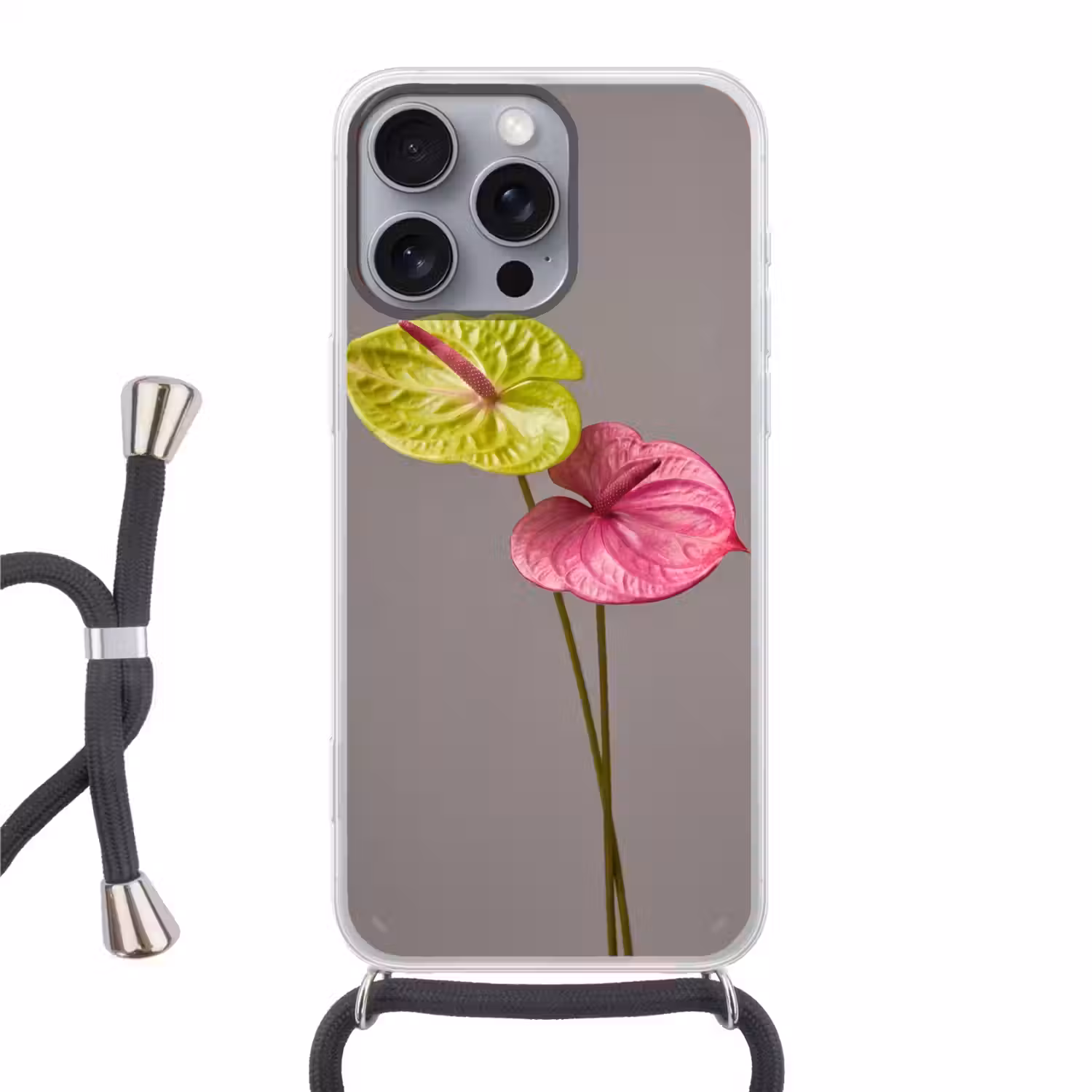 Planten - Anthurium - Groen - Roze Hoesje iPhone 16 Pro Max met koord klein -3d