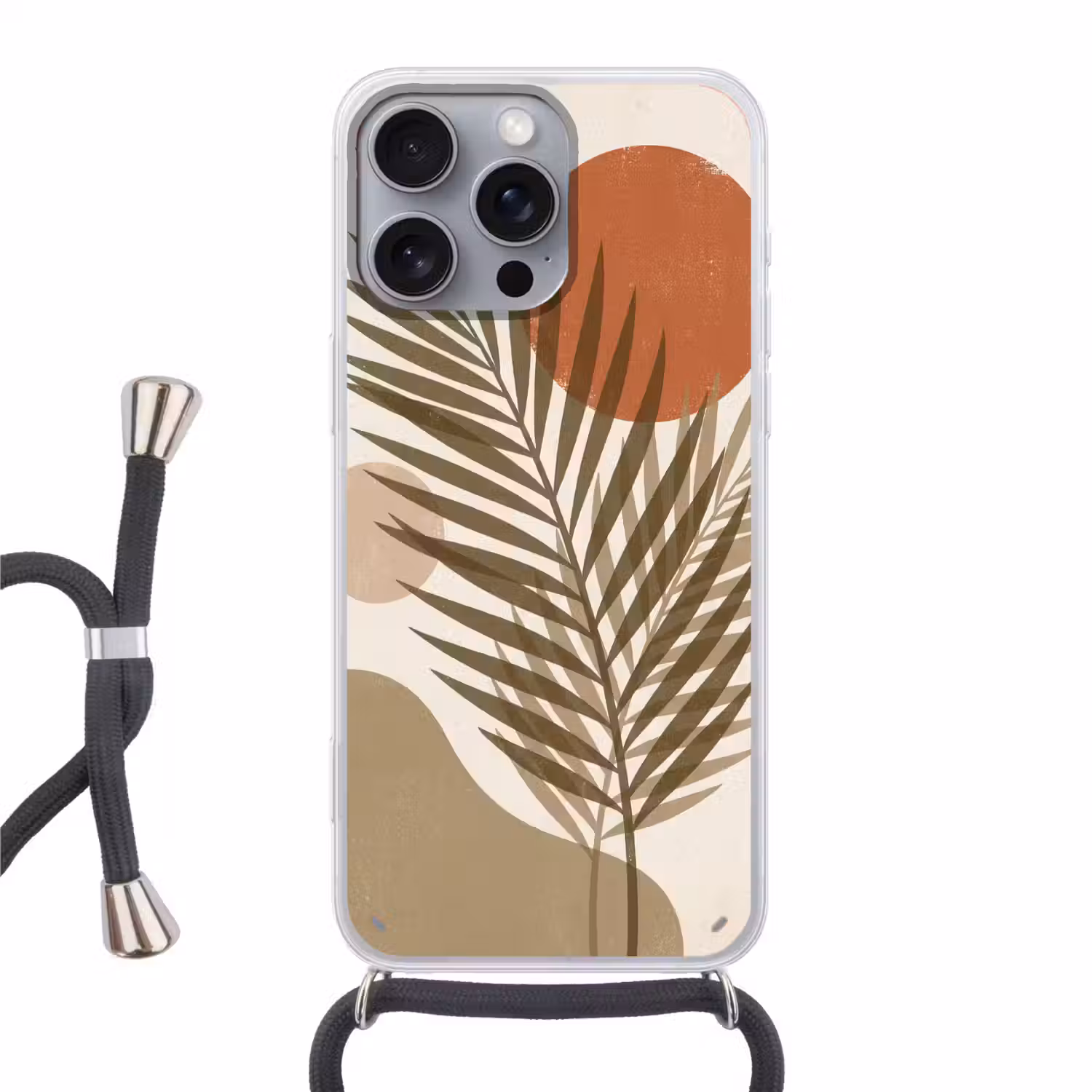 Planten - Bladeren - Abstract - Modern - Beige Hoesje iPhone 16 Pro Max met koord klein -3d