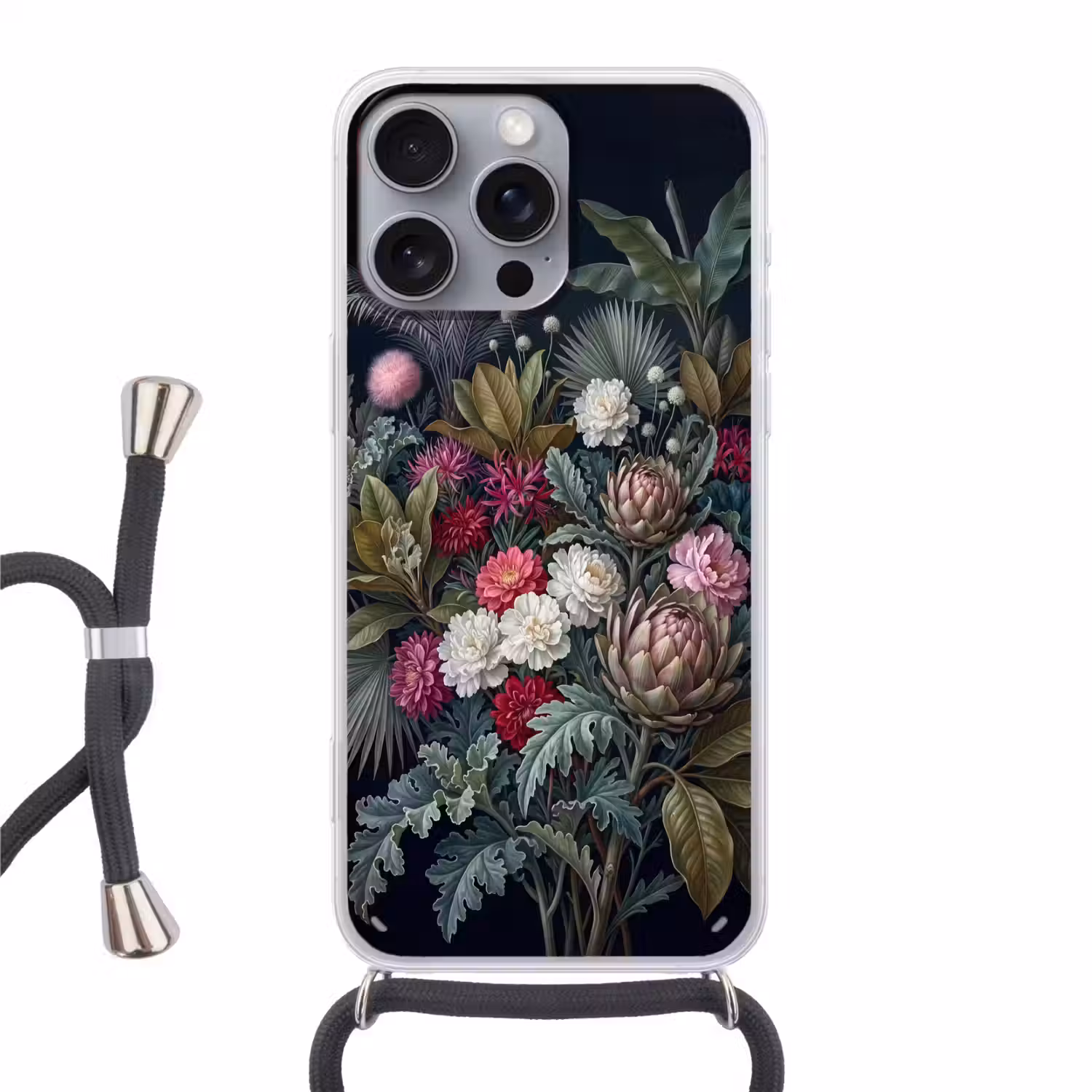 Planten - Tropisch - Botanisch - Donker - Groen Hoesje iPhone 16 Pro Max met koord klein -3d