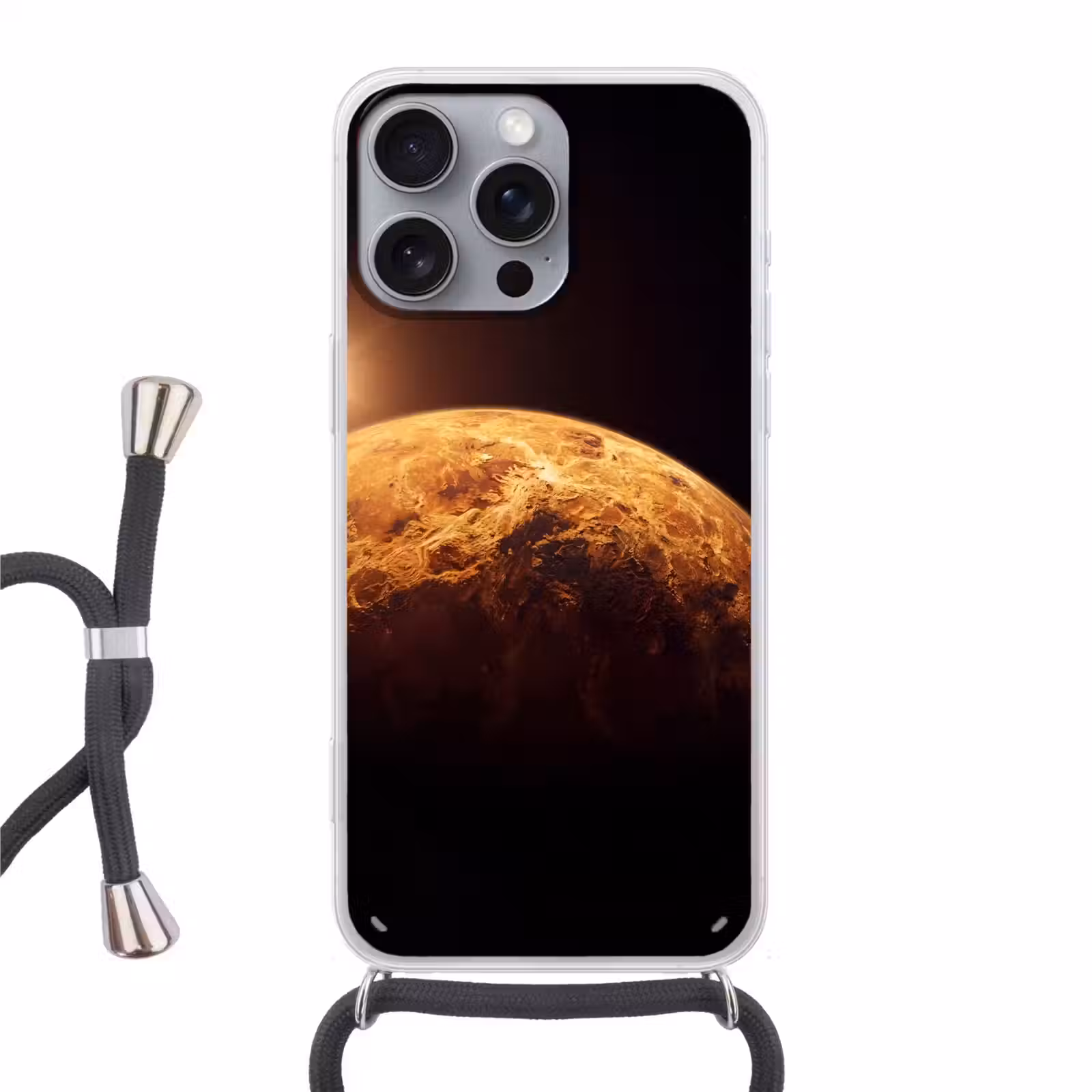 Handyhülle mit Band - Planet – Weltraum – Orange - Planeet - Ruimte - Oranje Hoesje iPhone 16 Pro Max met koord klein