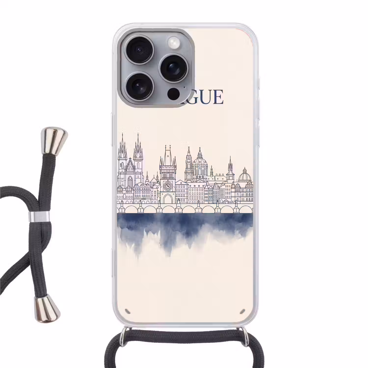 Praag - Skyline - Architectuur - Blauw Hoesje iPhone 16 Pro Max met koord klein -3d