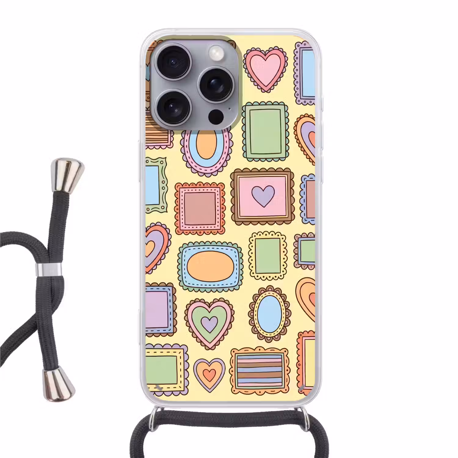 Lijst - Patroon - Hart - Speels - Kleurrijk Hoesje iPhone 16 Pro Max met koord klein -3d