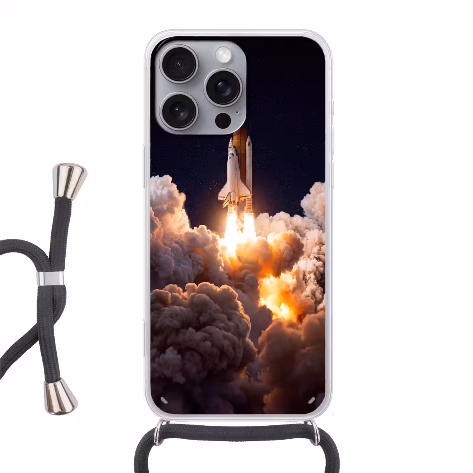 Handyhülle mit Band - Raumfahrzeug – Start – Sterne - Ruimtevaartuig - Lancering - Sterren Hoesje iPhone 16 Pro Max met koord klein