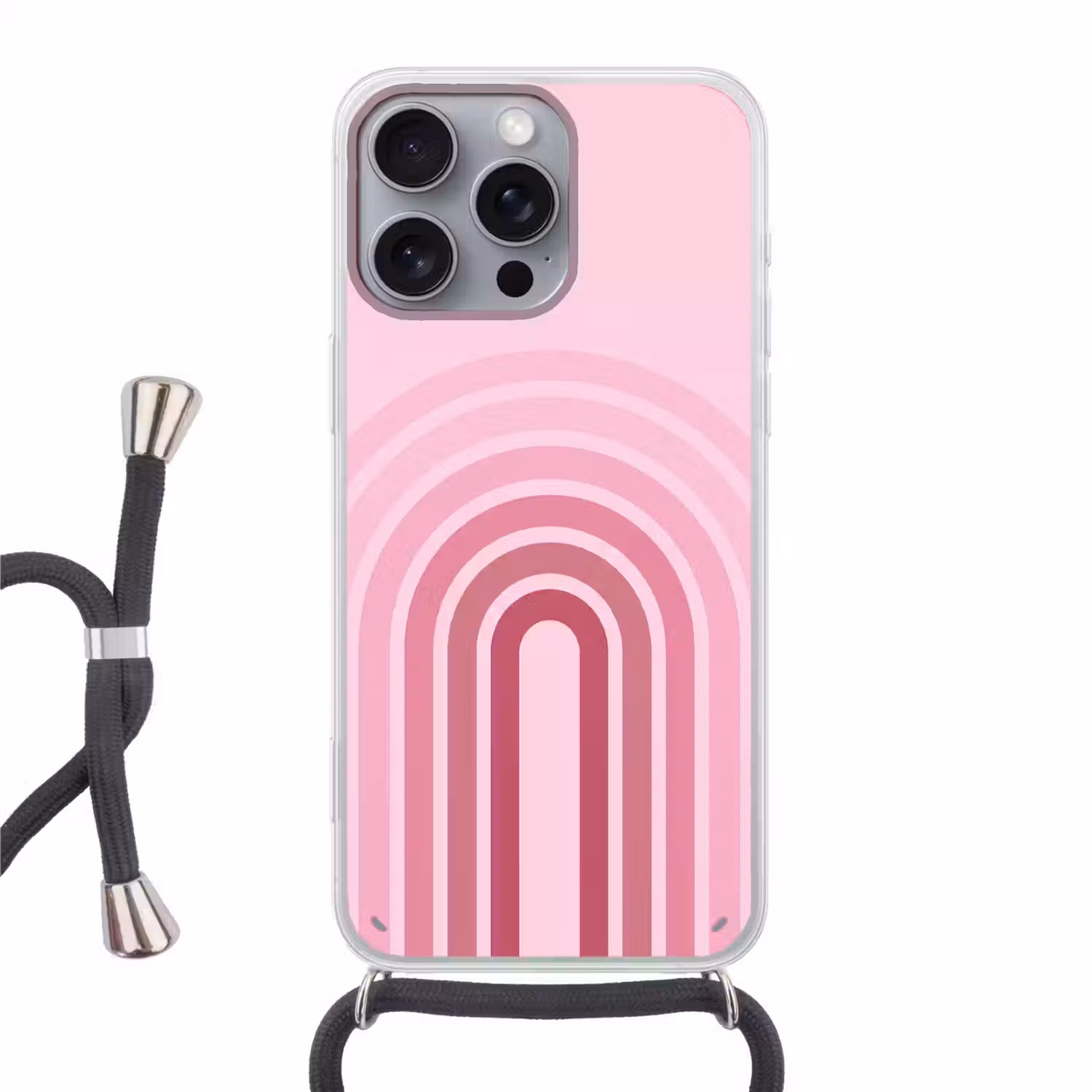 Regenboog - Roze - Abstract - Modern - Minimalistisch Hoesje iPhone 16 Pro Max met koord klein -3d