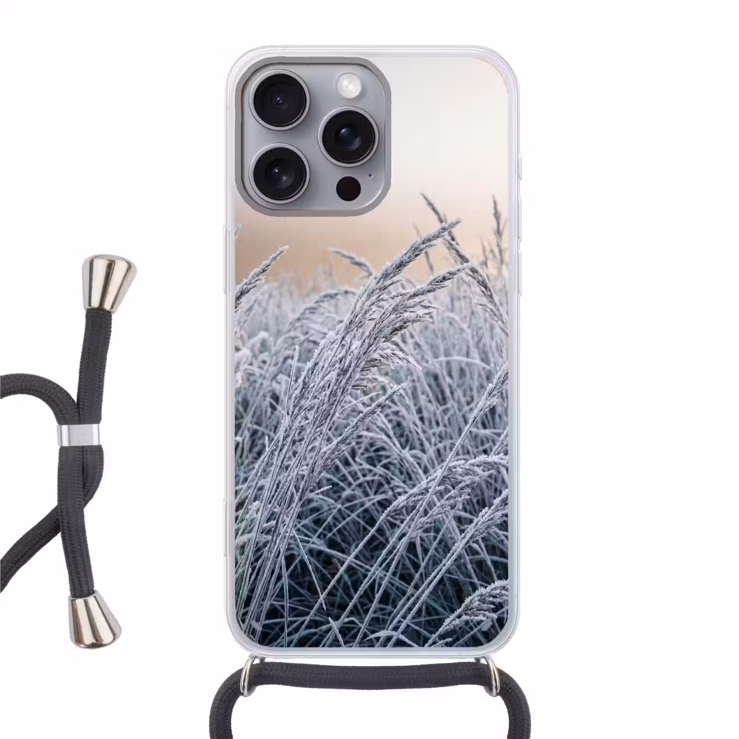 Rijp - Gras - Kristallen - Winter - Minimalistisch Hoesje iPhone 16 Pro Max met koord klein -3d