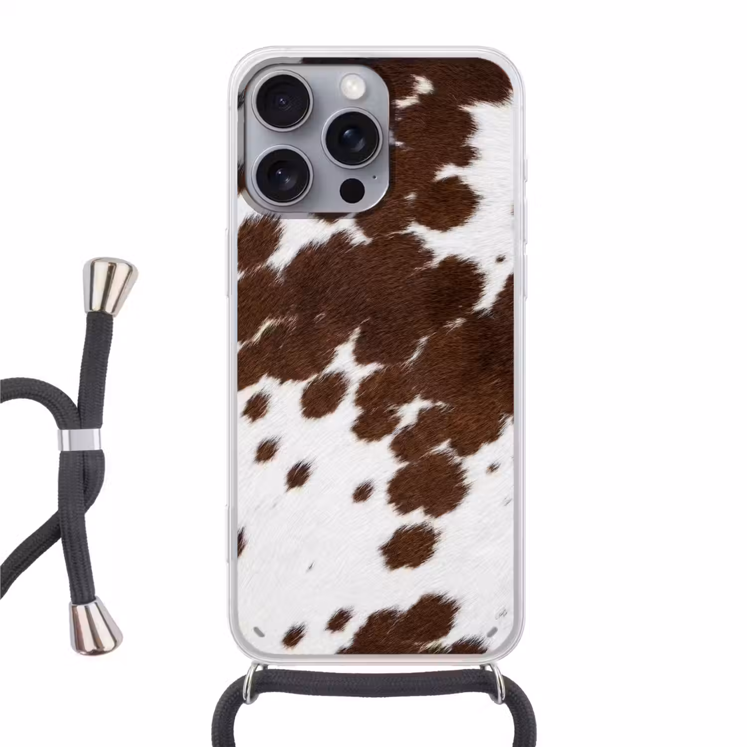 Koeienhuid - Klassiek - Bruin Hoesje iPhone 16 Pro Max met koord klein -3d