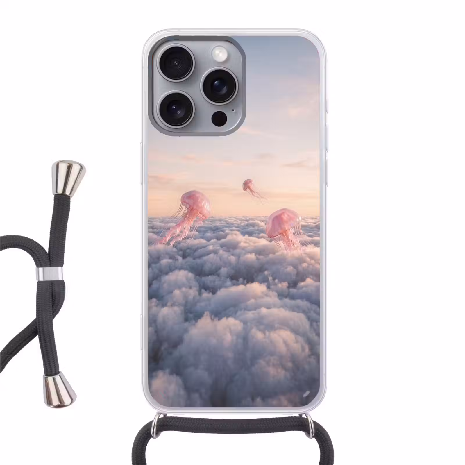 Handyhülle mit Band - Rosa Tier – Wolken - Roze dier - Wolken Hoesje iPhone 16 Pro Max met koord klein