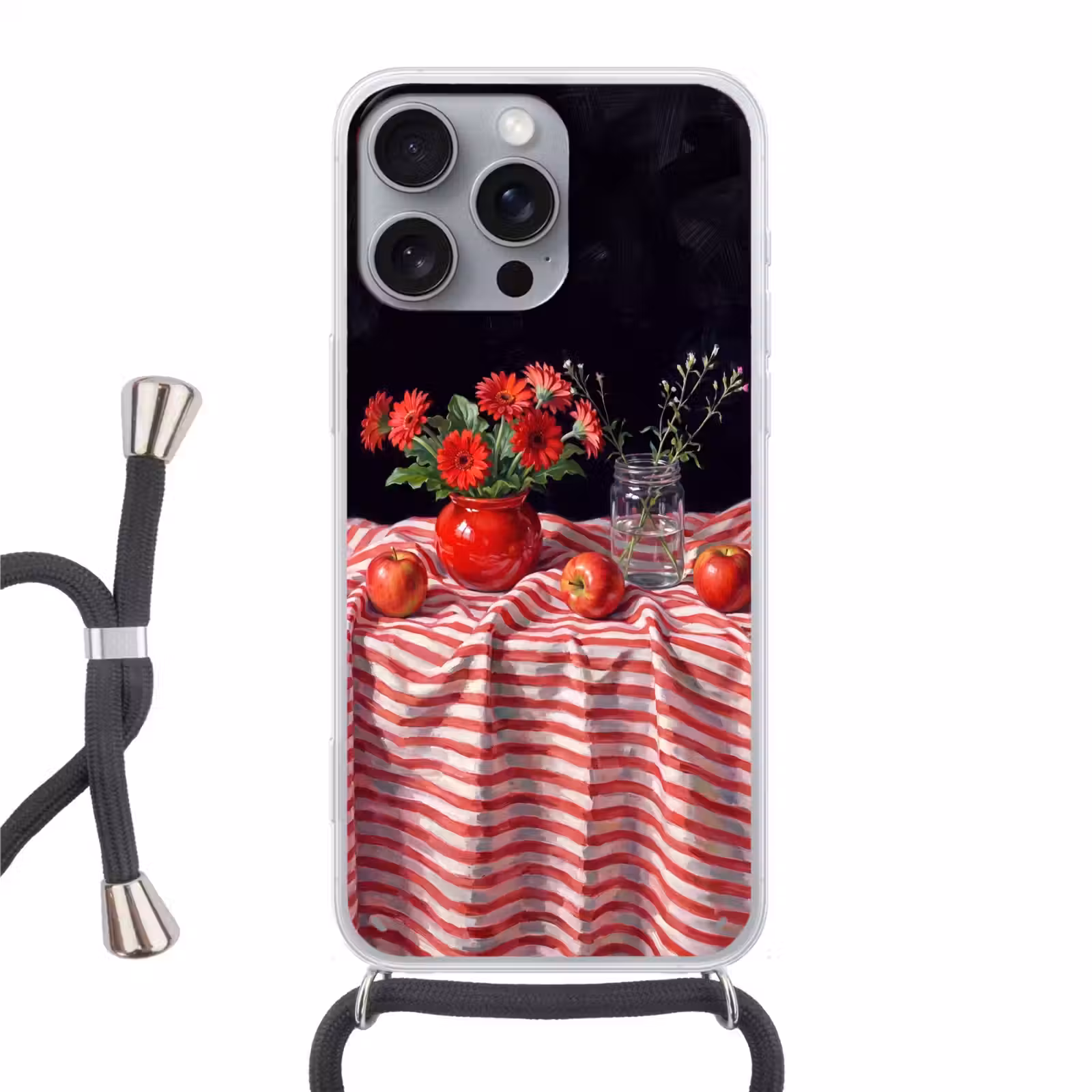 Handyhülle mit Band - Rote Blumen – Vase - Rode bloemen - Vaas Hoesje iPhone 16 Pro Max met koord klein