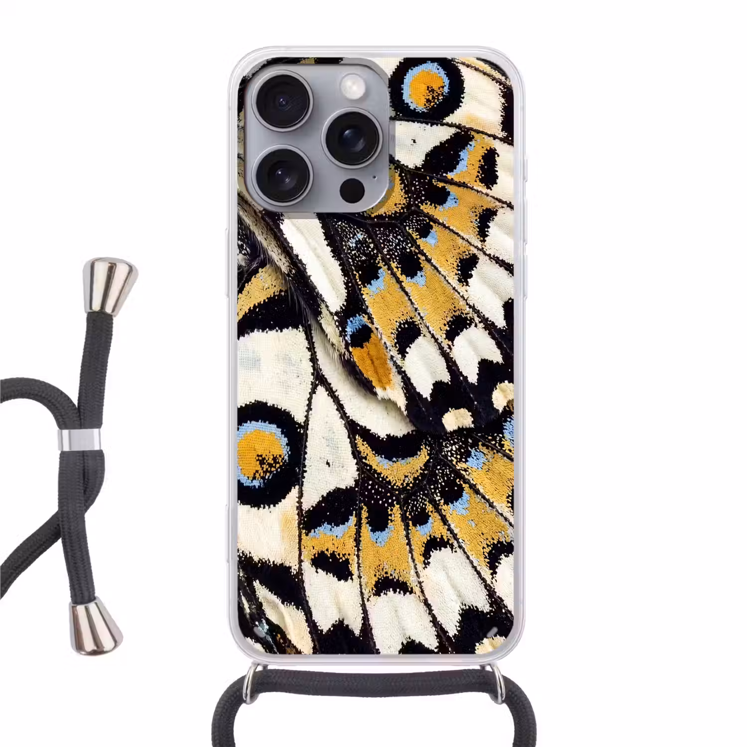 Vlinder - Vleugel - Geel Hoesje iPhone 16 Pro Max met koord klein -3d