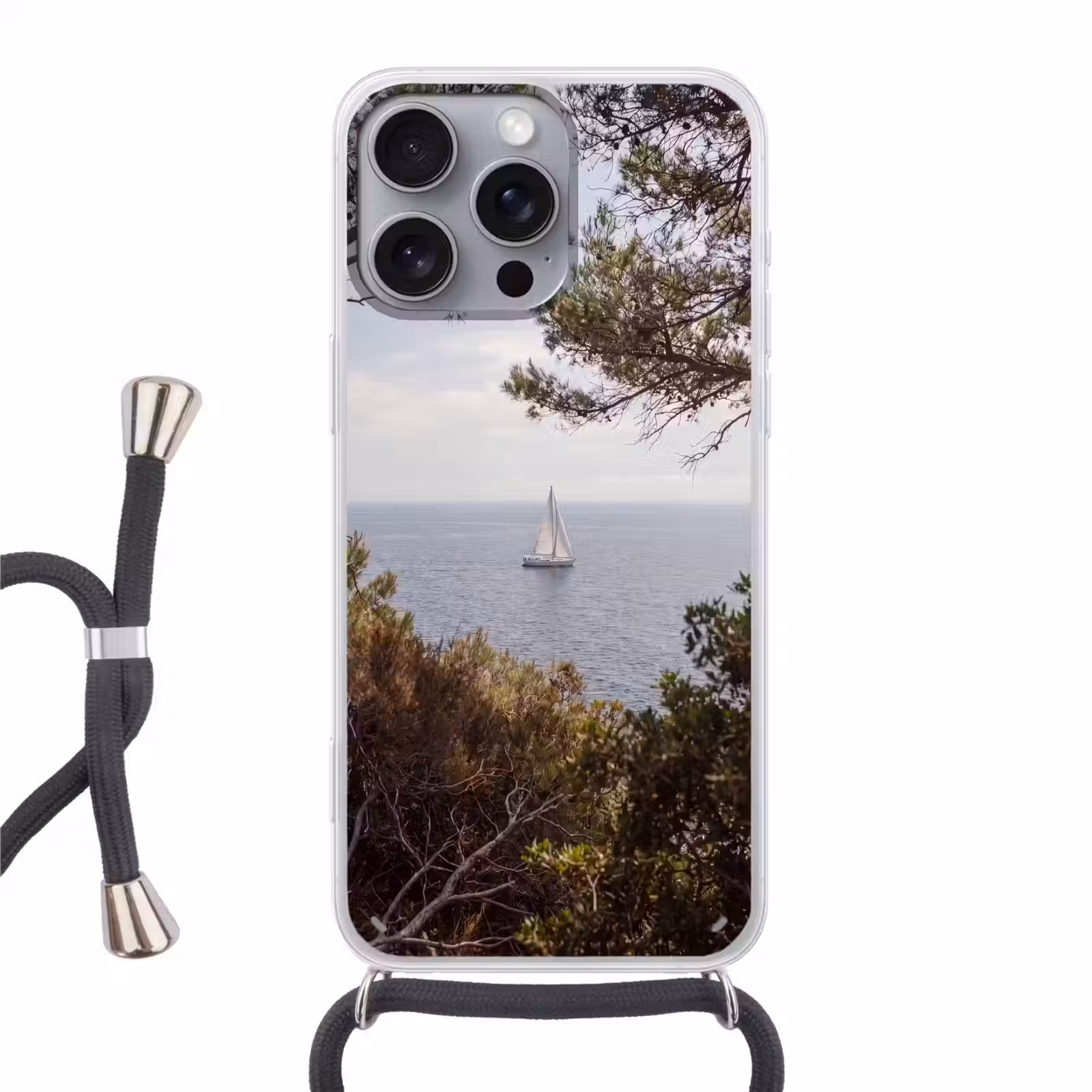 Handyhülle mit Band - Segelboot – Bäume – Wasser - Zeilboot - bomen - water Hoesje iPhone 16 Pro Max met koord klein